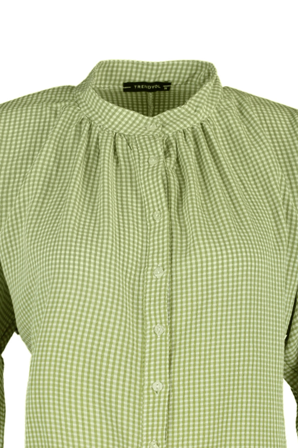 TRENDYOLMILLA Yesil Hakim Yaka Kareli Yarasa Kol Oversize Genis Kal?p Dokuma Gomlek TWOAW21GO0114  фото 8