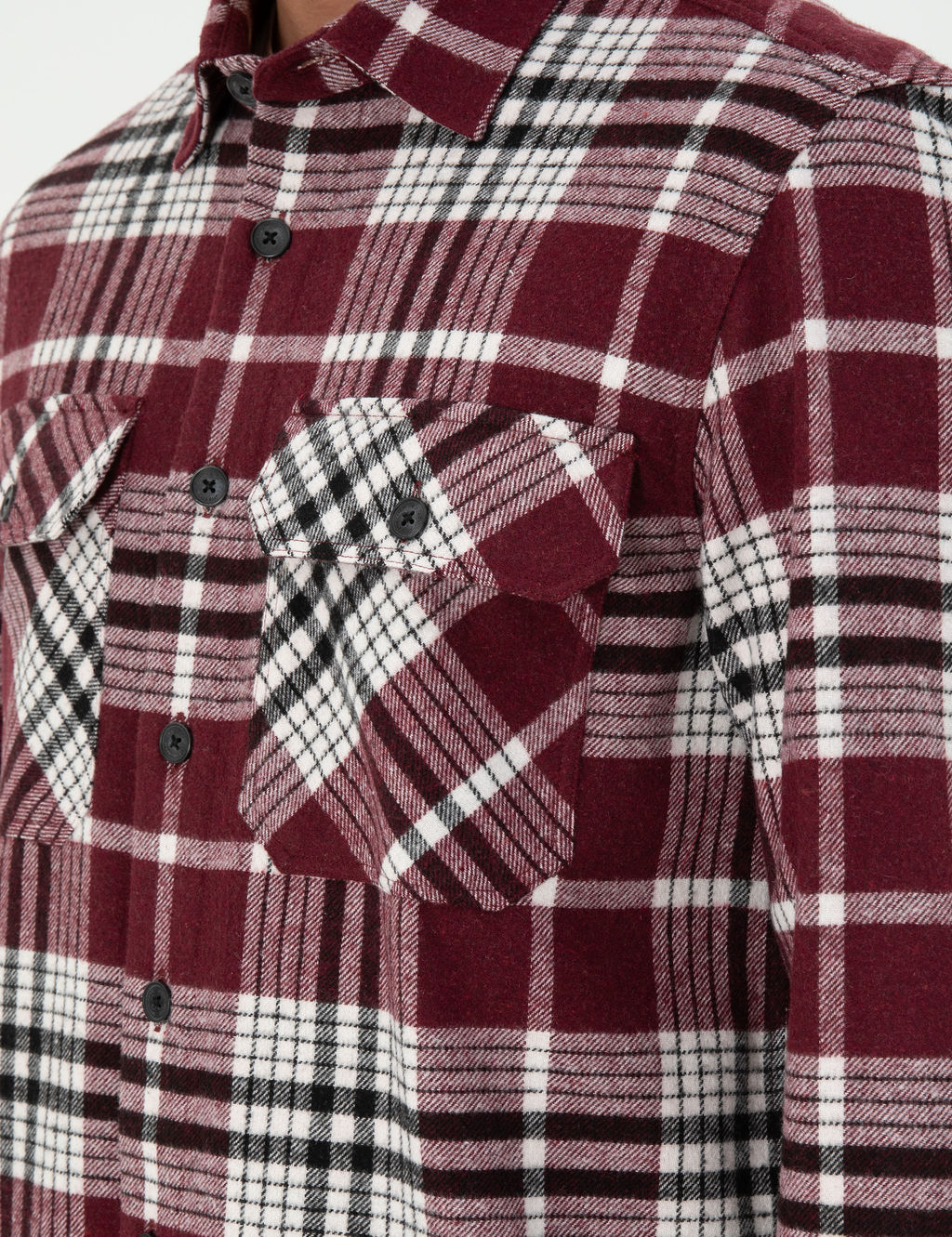 Bordo Klasik Yaka Oduncu _ift Cepli Oversize G_mlek Ceket