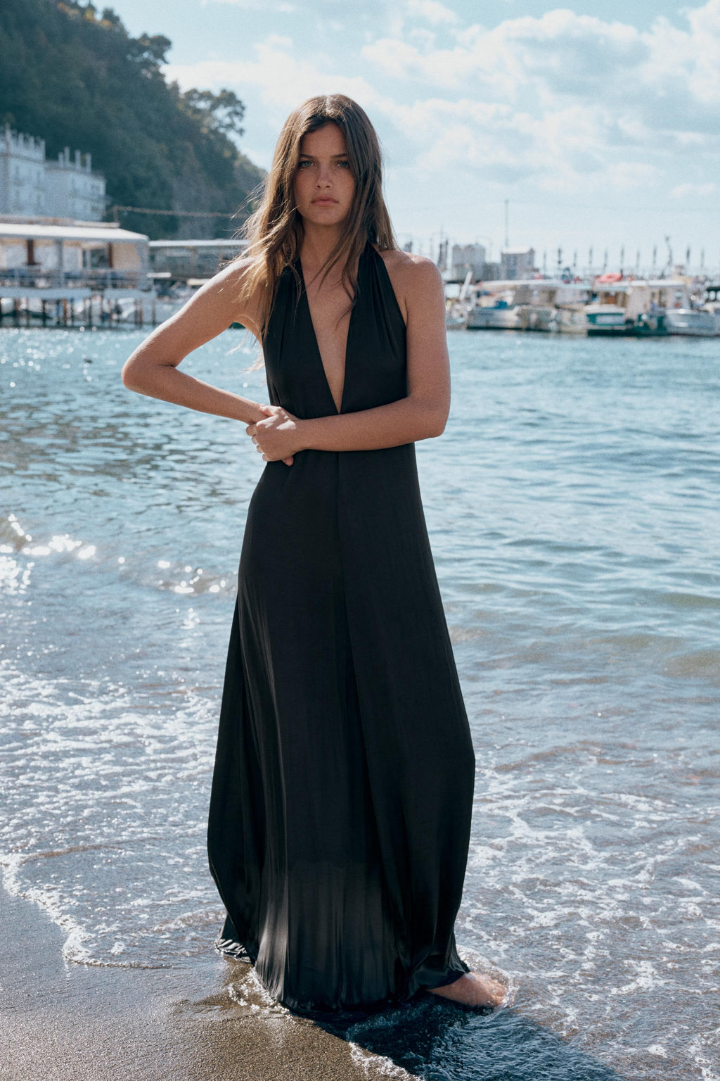 VESTIDO MIDI HALTER SATINADO / Negro - Zara фото 2