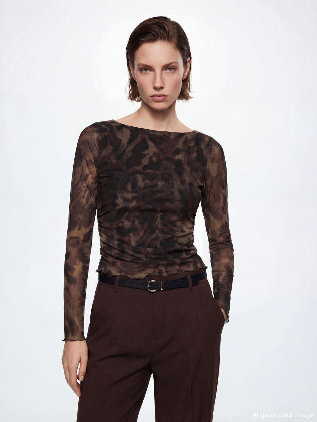 Kay?k Yaka Leopar Desenli B?zg?l? Bluz