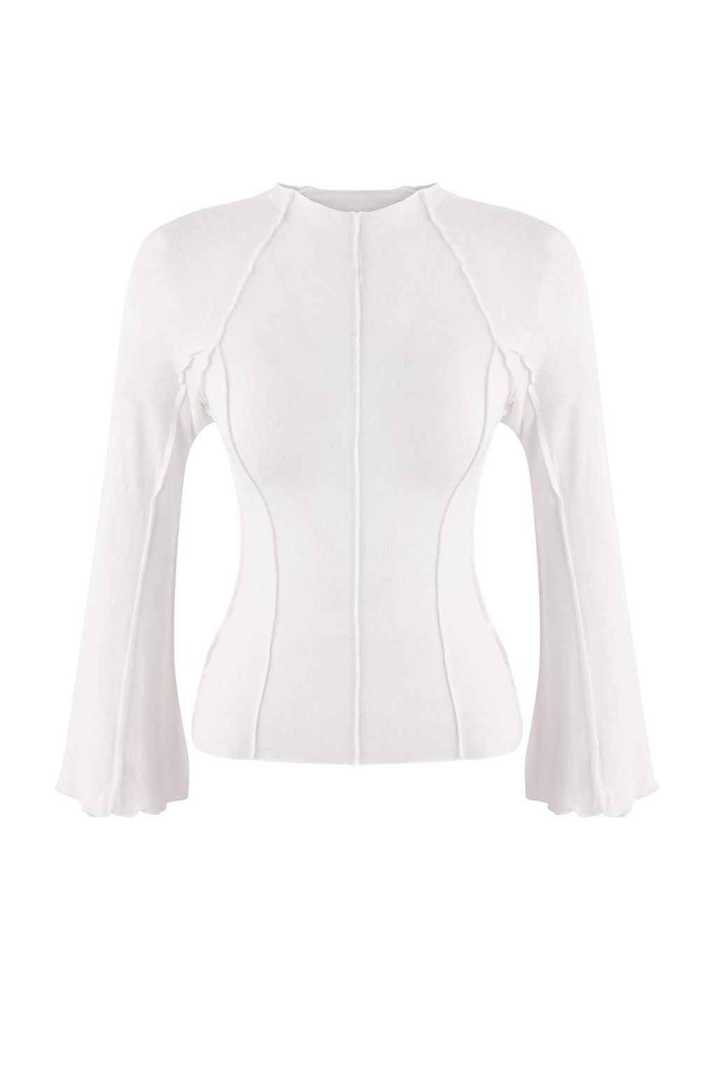 Ekru Fitted/Vucuda Oturan Dik Yaka Uzun Kollu Nervurlu Premium Yumusak Orme Bluz TWOSS26BZ00241