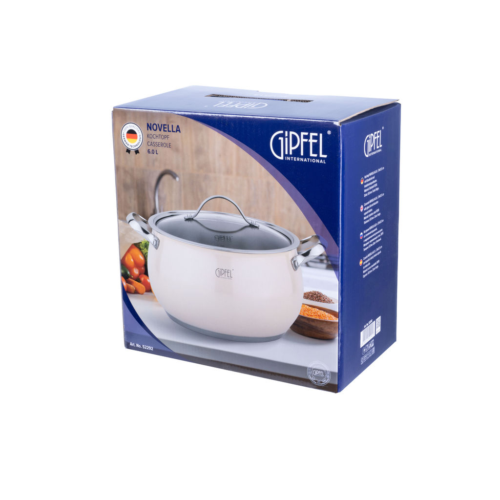 52292 GIPFEL Кастрюля NOVELLA 6,0 л / 24х13,5 см со стеклянной крышкой, с индукционным капсульным дном. Материал: нержавеющая сталь 18/10. Толщина: 0,8мм. Цвет: бежевый  фото 10