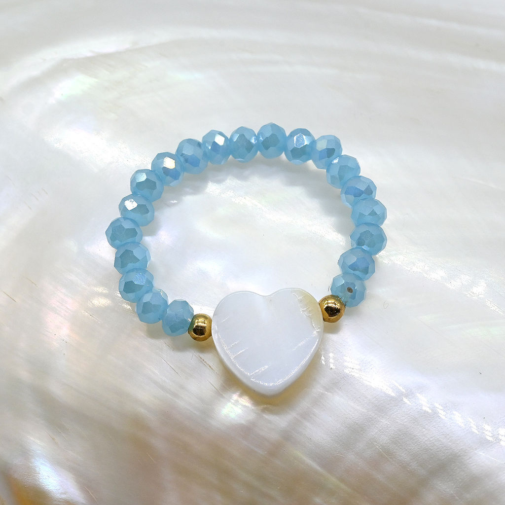 Колечко на резинке с перламутром Сердце и цирконом цвет небесно голубой - Радуга камня фото 14