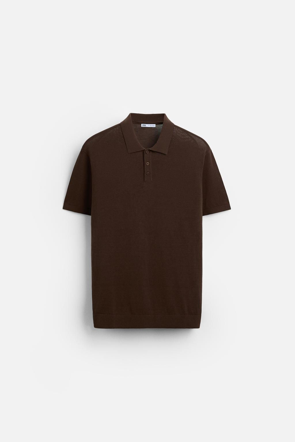 COTTON AND SILK KNIT POLO SHIRT - Zara фото 8