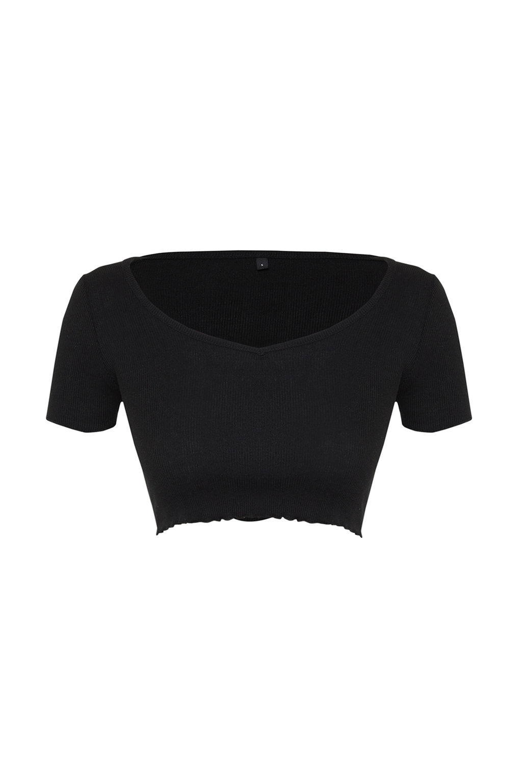 Siyah Havuz Yaka Baby Overlok Detayl? Crop Fitilli Esnek Orme Bluz TWOSS24BZ00197 - Trendyolmilla фото 7