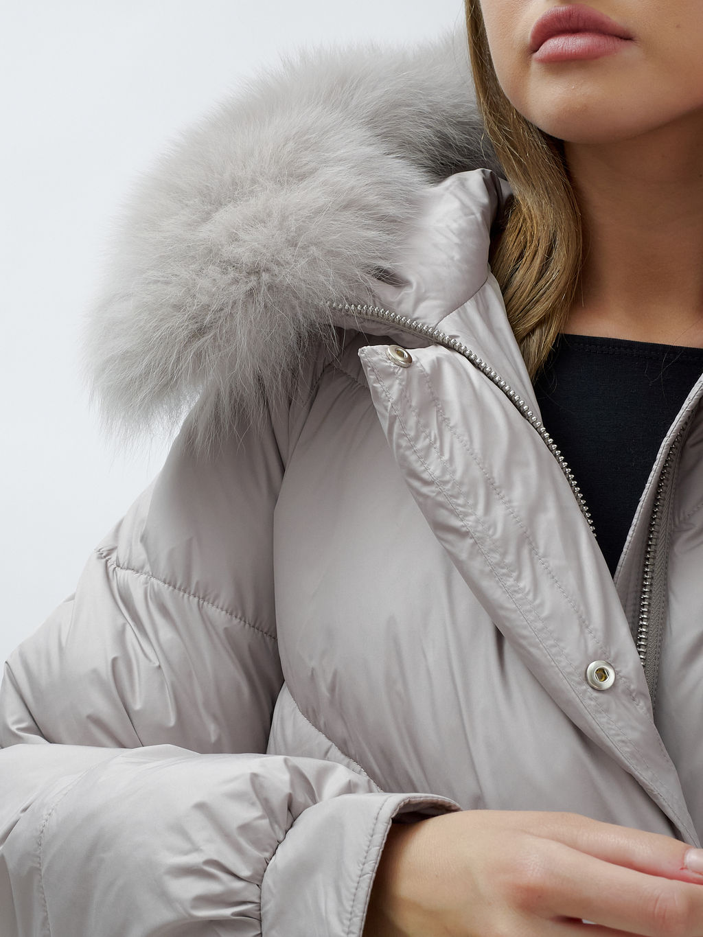 Полупальто женское зимние с мехом песец люкс класса серого цвета 6227Sr - Mtforce фото 13