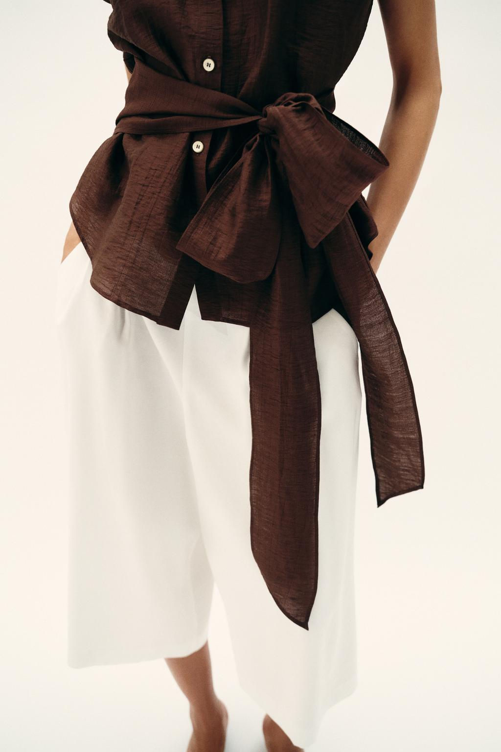 LINEN BLEND SHOULDER PAD TOP WITH BELT - Zara фото 5