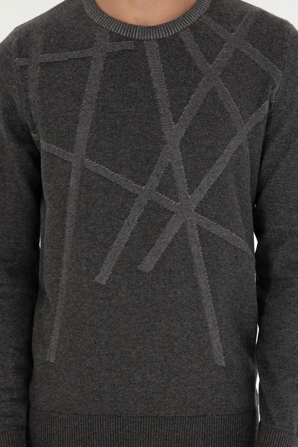Erkek Slim Fit Bisiklet Yaka Antrasit Kazak