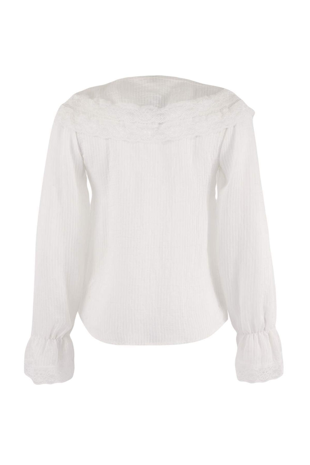 Limited Edition Beyaz Hafif Transparan Dantel Garnili Gomlek TWOSS26GO00123