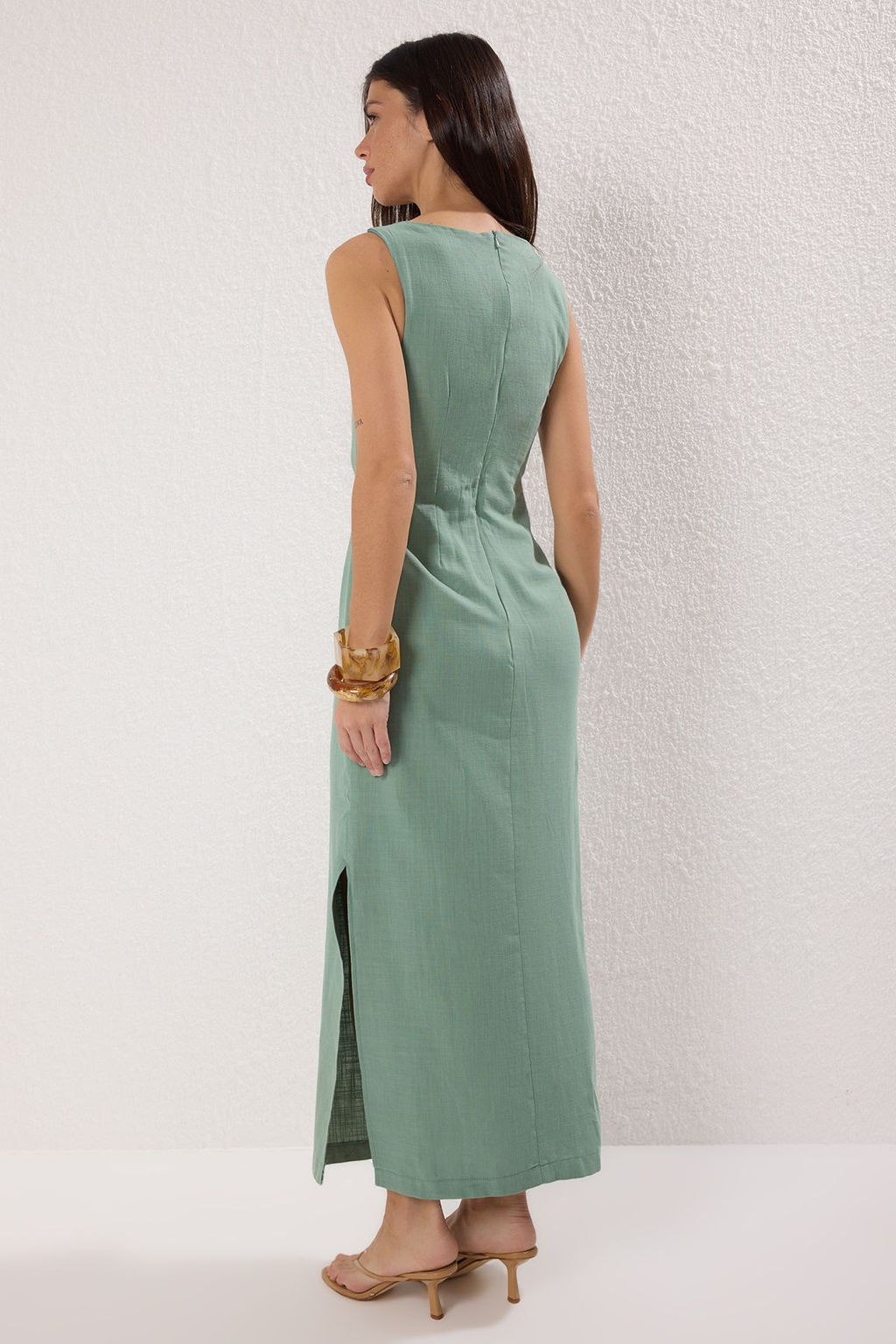 TRENDYOLMILLA Ekru A Kesim Pencere Detayl? Maxi Astarl? Dokuma Elbise TWOSS25EL00131 фото 8