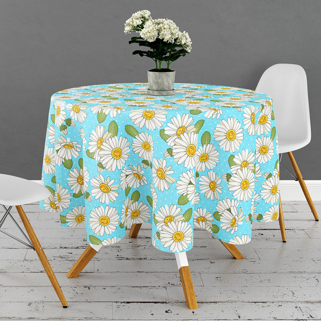 Скатерть д146см Душистая ромашка, вид 4, диаметр стола до 105см, на 6 персон, рогожка (хлопок 100%) 171г/м2, упаковка классическая, пакет ПВХ 28х41см, Домашняя мода (Россия)