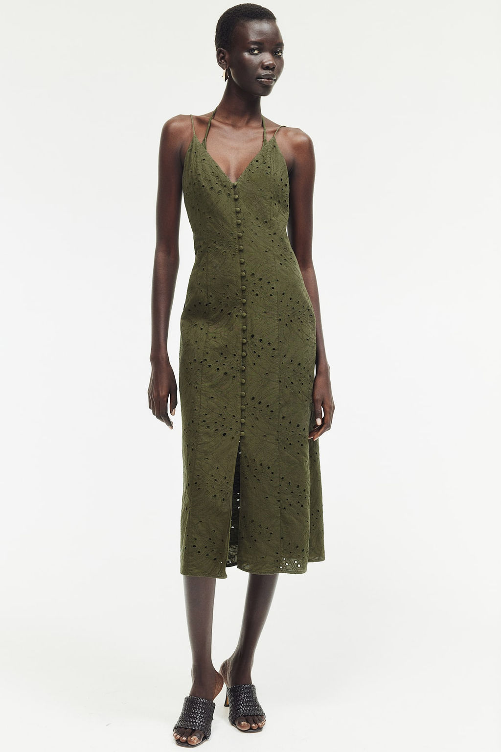 Vestido con botonadura frontal y bordado ingles - H&m фото 3