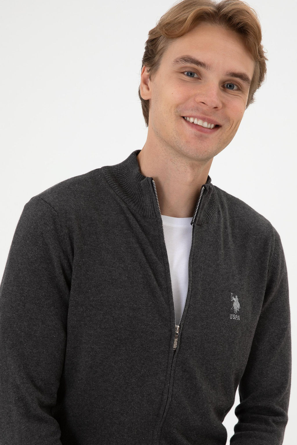 Erkek Slim Fit Antrasit Melanj Triko H_rka - U.s. polo assn фото 9