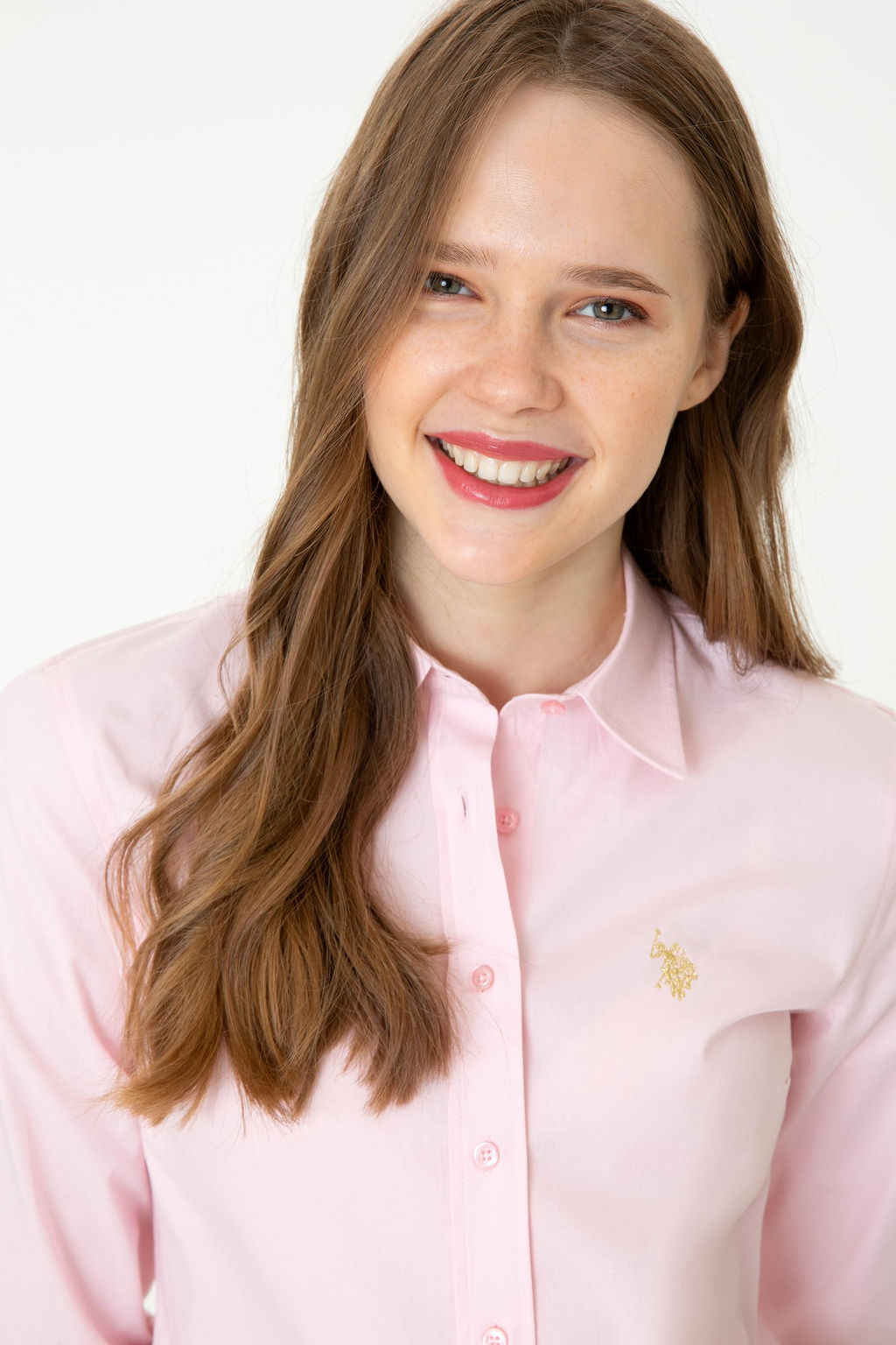 Женская базовая рубашка пудрового цвета с длинным рукавом Неожиданная скидка в корзине - U.s. polo assn фото 2