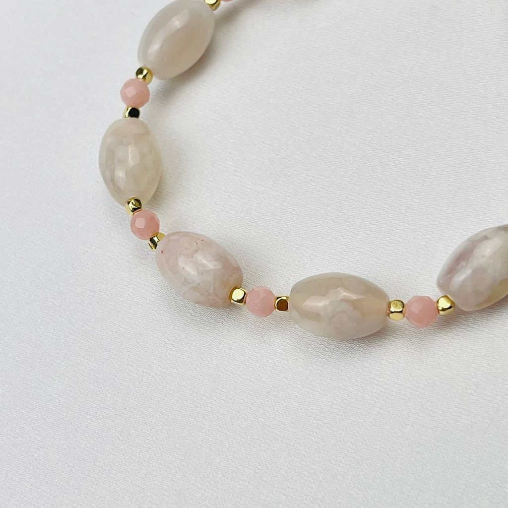 Браслет из цветочного Агата и Кальцита 16,5 см +