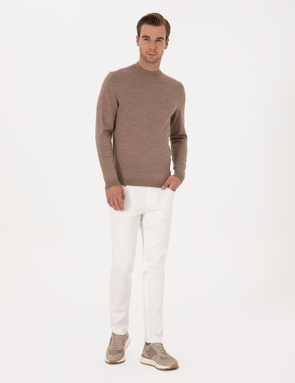 Beyaz Slim Fit Pamuk Liyosel Kar___ml_ Jean Pantolon