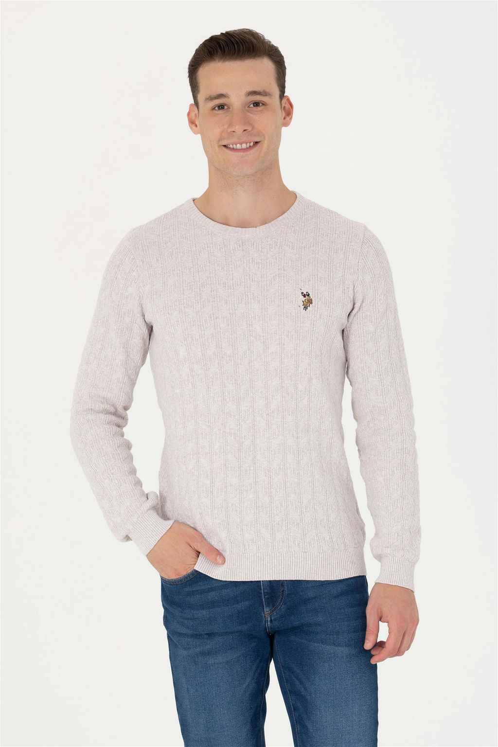 U. S. Polo Assn Мужской базовый свитер из каменного меланжа - U.s. polo assn фото 3