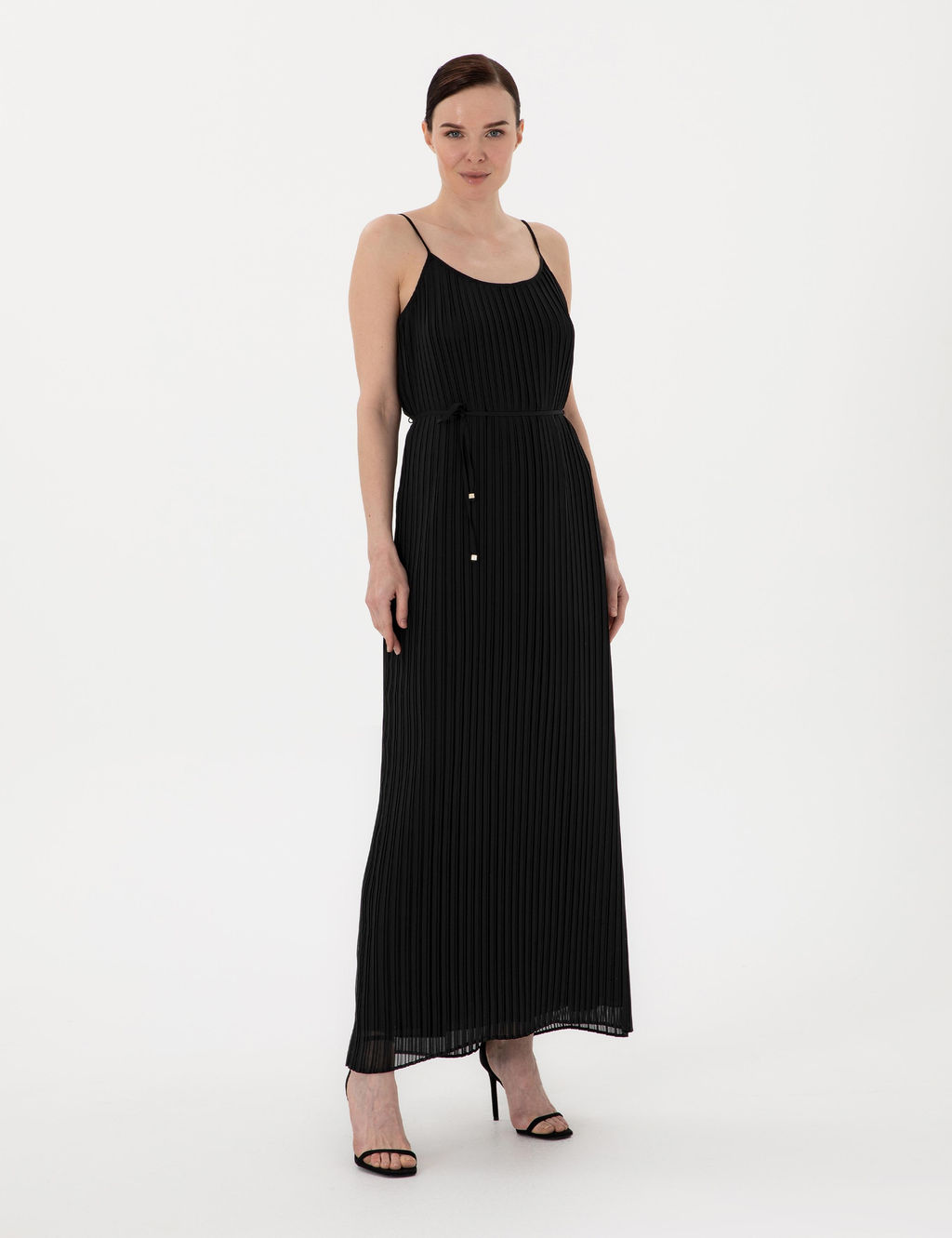 Siyah Regular Fit Dokuma Elbise
