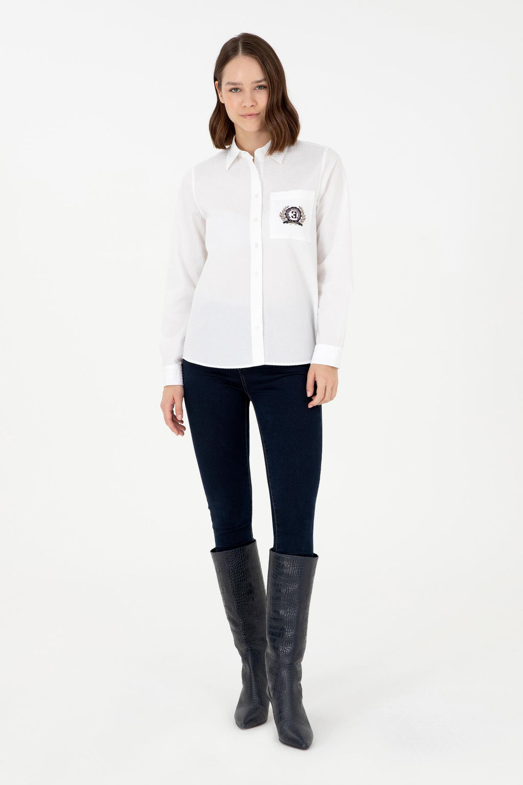 Женская белая рубашка с длинным рукавом - U.s. polo assn фото 4