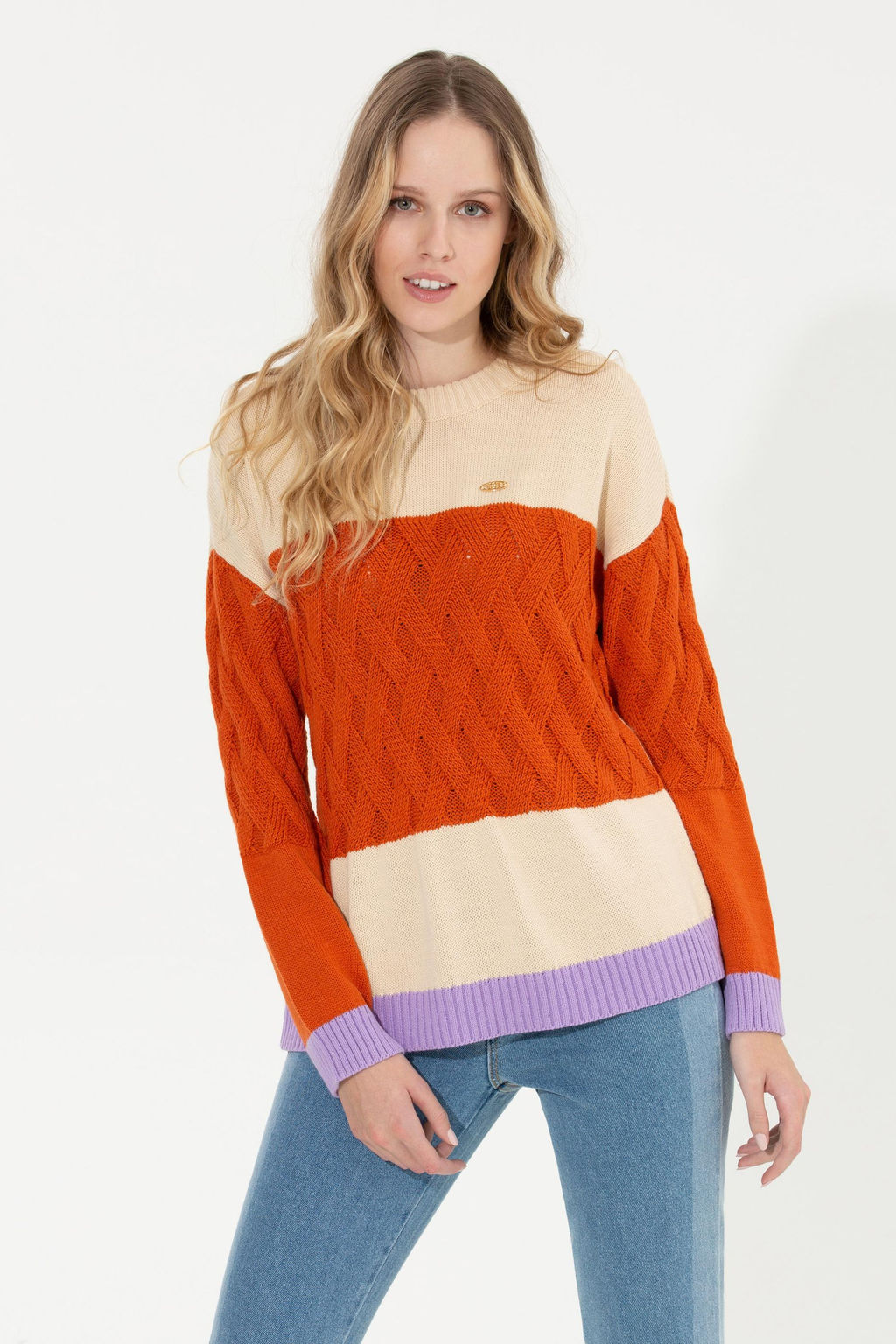 U. S. Polo Assn Женский кремовый меланжевый свитер с круглым вырезом - U.s. polo assn фото 2