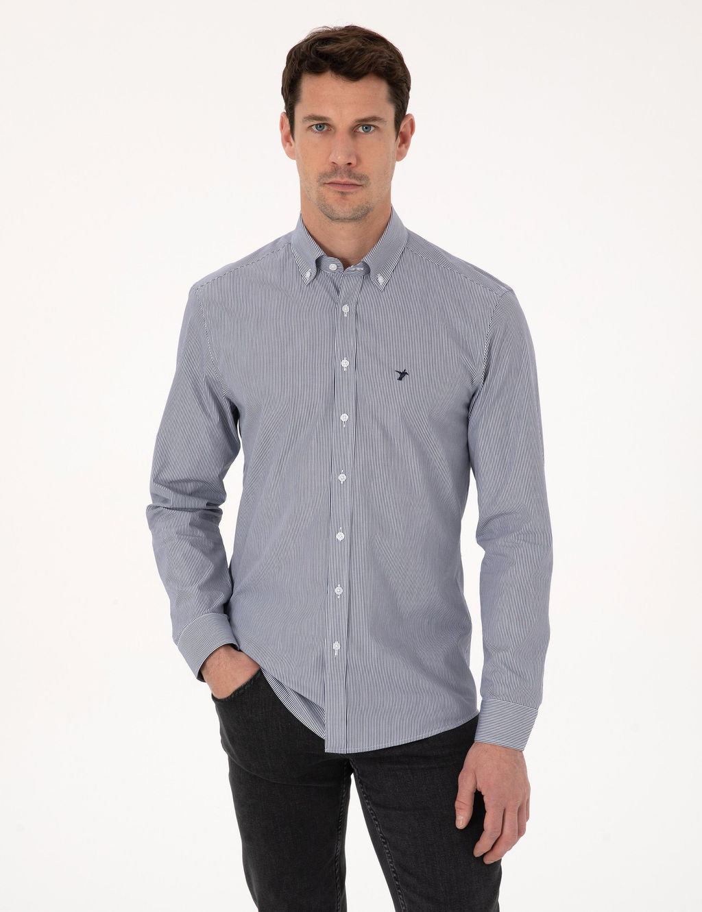 Lacivert Slim Fit Uzun Kollu G_mlek