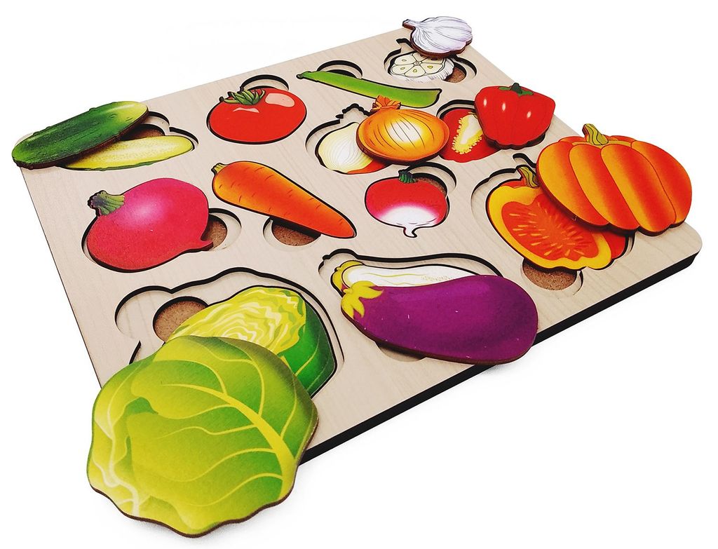 Рамка-вкладыш 2 слоя "Часть и целое. Овощи" с разрезными вкладышами внутри арт.8017 /52