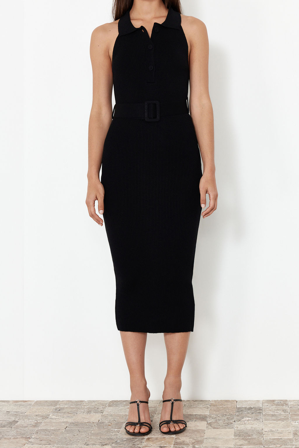 TRENDYOLMILLA Mavi Midi Triko Kemer Detayl? Elbise TWOSS22EL1031  фото 45