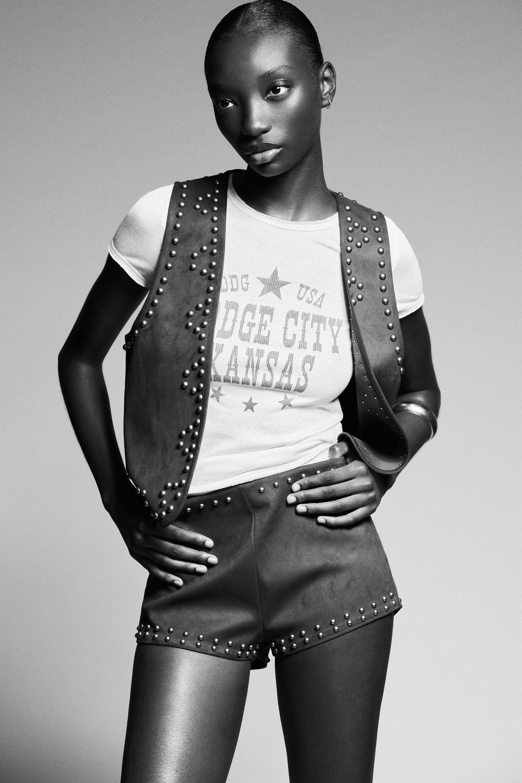 STUDDED FAUX SUEDE WAISTCOAT