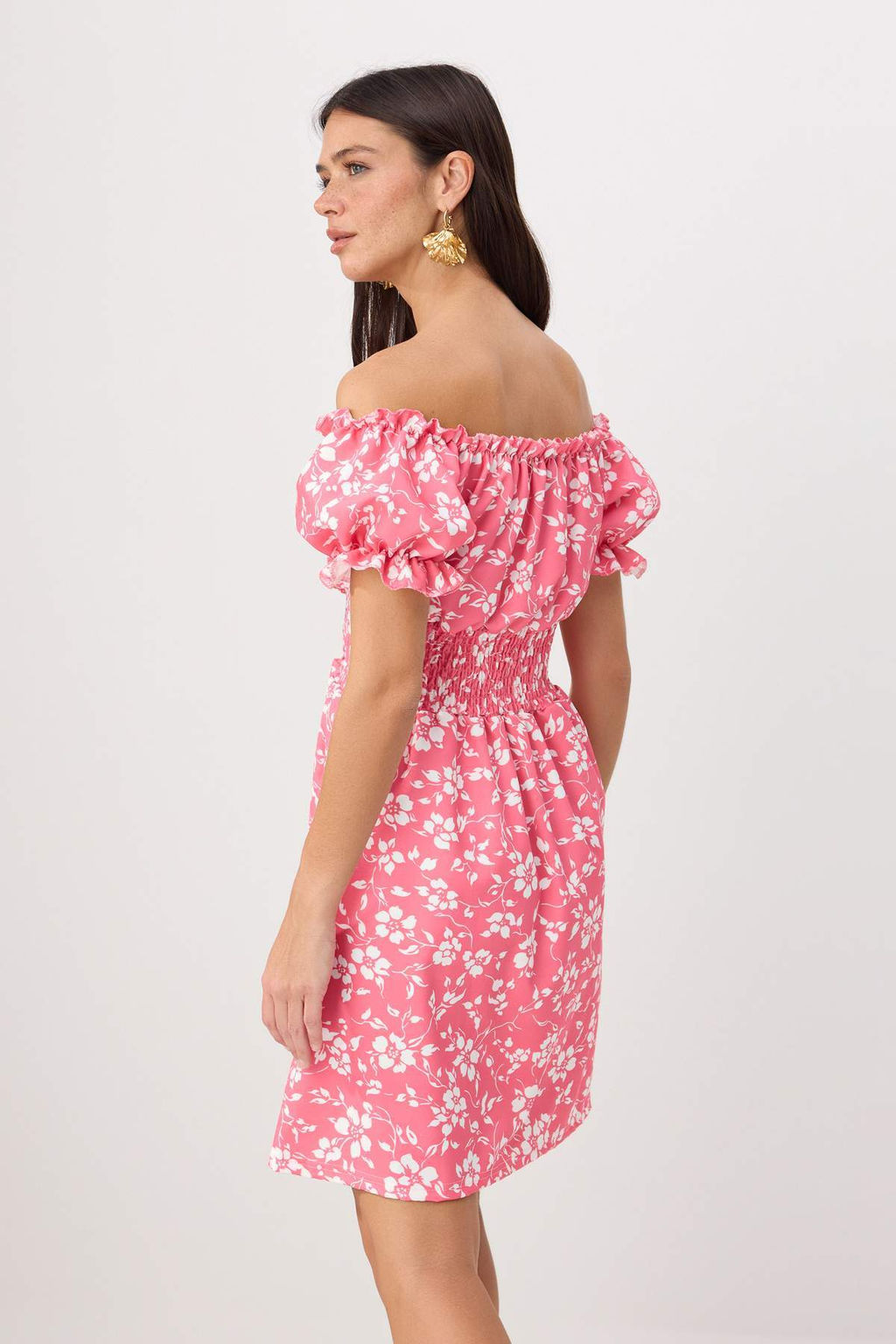 Pembe _i_ek Desenli Beli Lastikli Carmen Yaka K_sa / Mini Dokuma Elbise TWOSS26EL00936 - Trendyolmilla фото 4