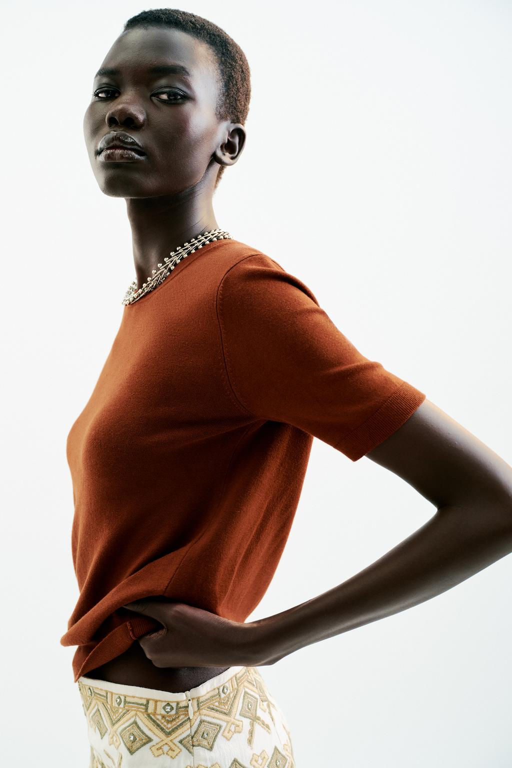 BASIC PLAIN KNIT SHORT SLEEVE TOP - Zara фото 15