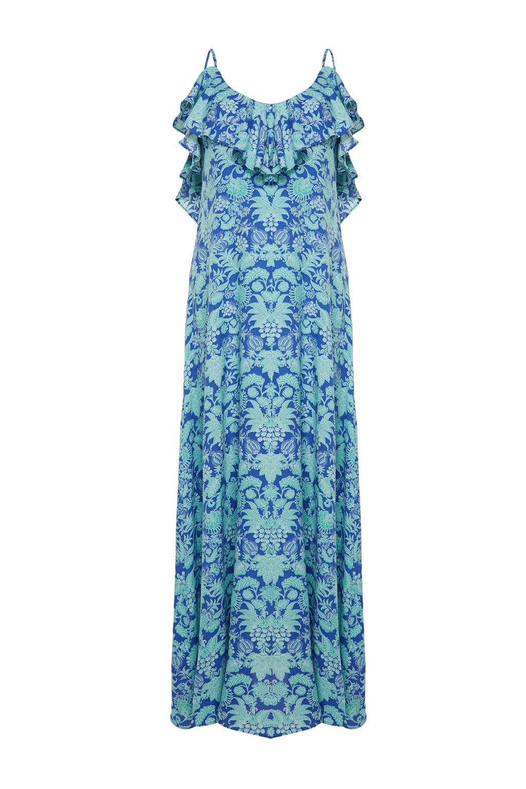 TRENDYOLMILLA Siyah Maxi Dokuma Volanl? Plaj Elbisesi TBESS19WY0004 фото 19