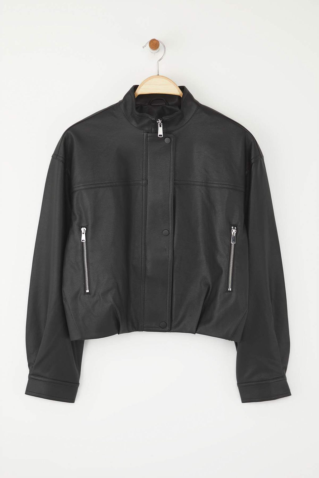 Siyah Oversize Kal?p Suni Deri Ince Ceket Mont TWOAW26MO00034