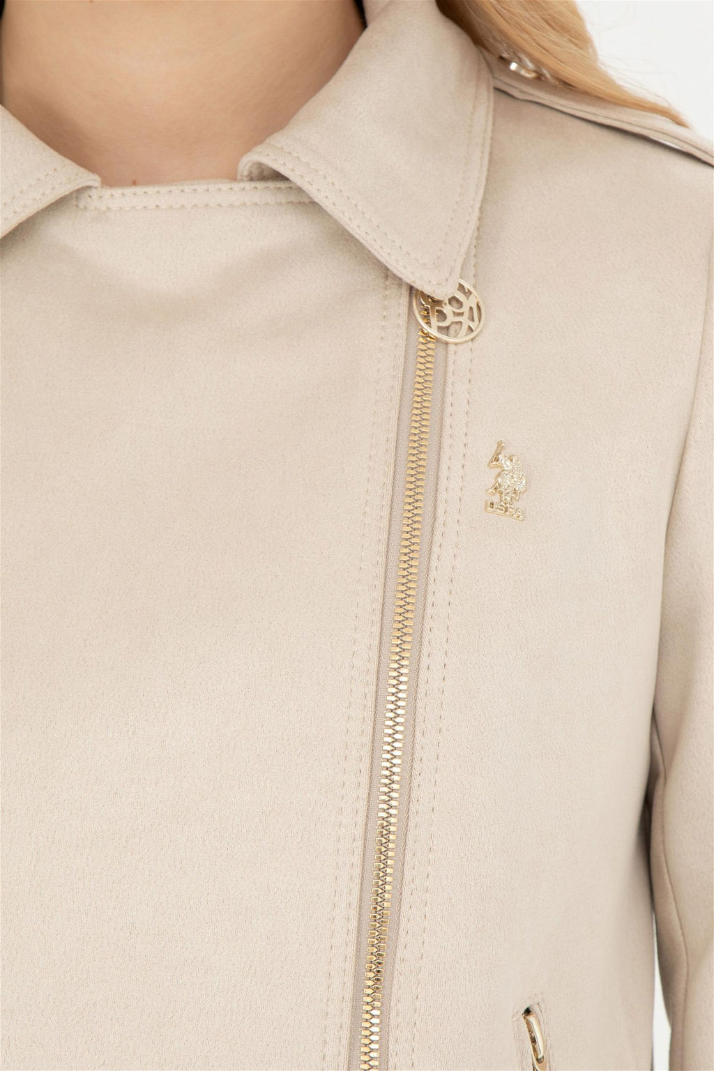 Женская кожаная куртка цвета экрю - U.s. polo assn фото 7