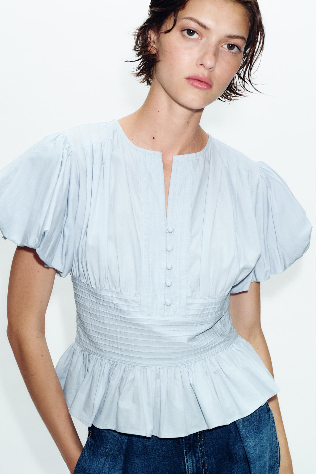 BLUSA JARETAS MANGA ABULLONADA / Celeste - Zara фото 2