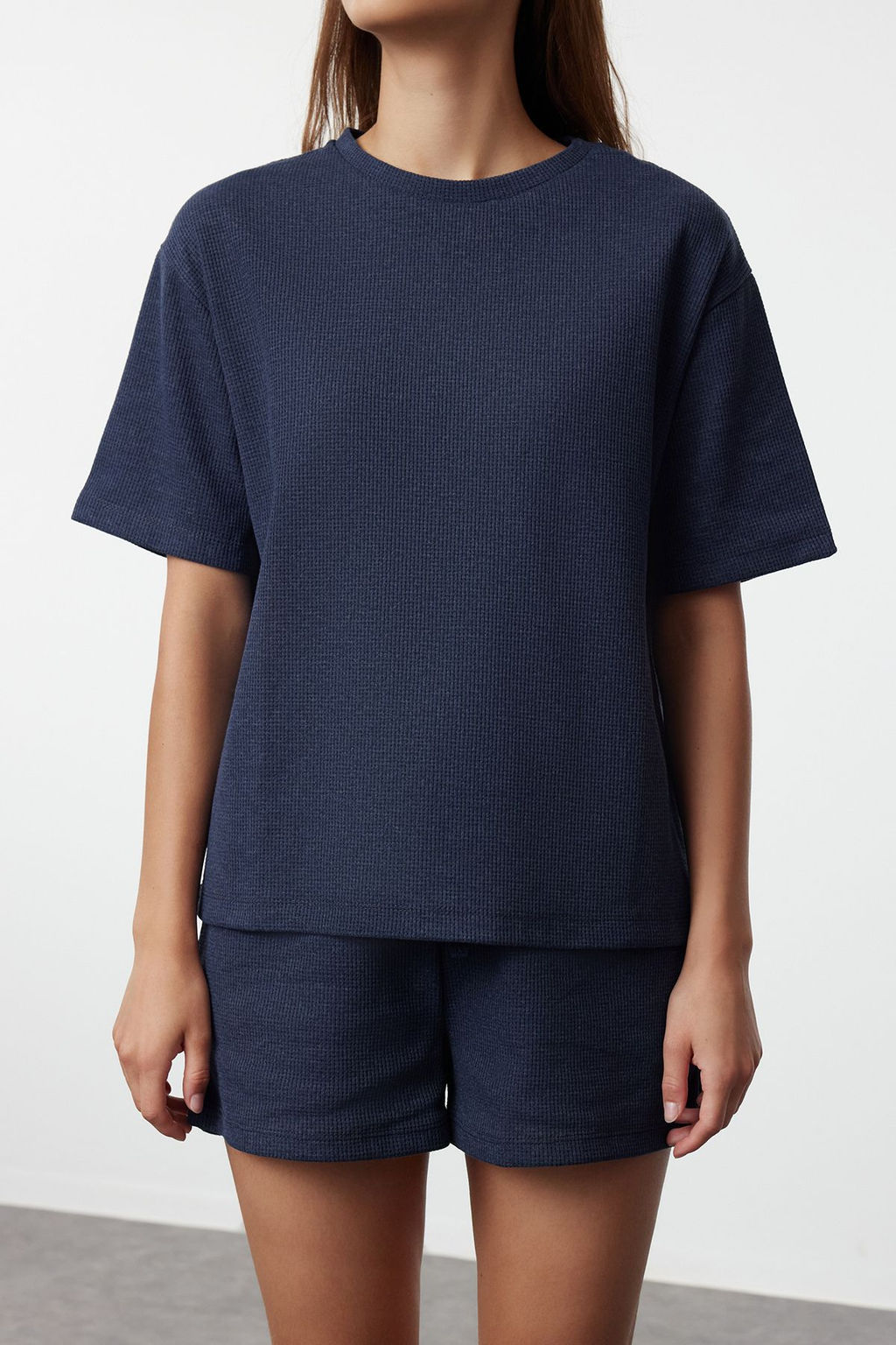 Trendyolmilla Siyah Waffle Kumas Sortlu Orme Pijama Tak?m? THMSS22PT0524  фото 24