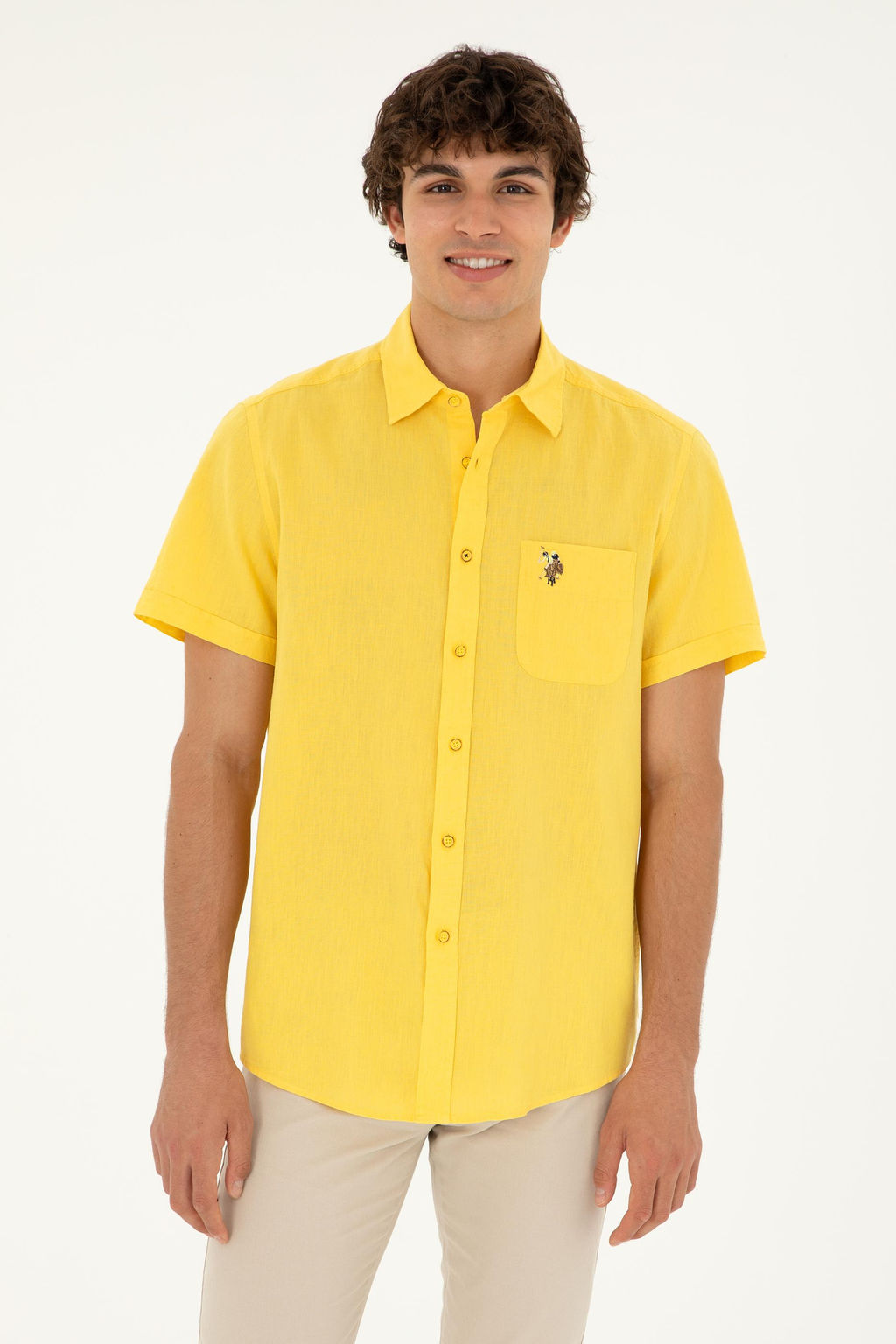 U. S. Polo Assn / Мужская желтая рубашка с коротким рукавом - U.s. polo assn фото 10