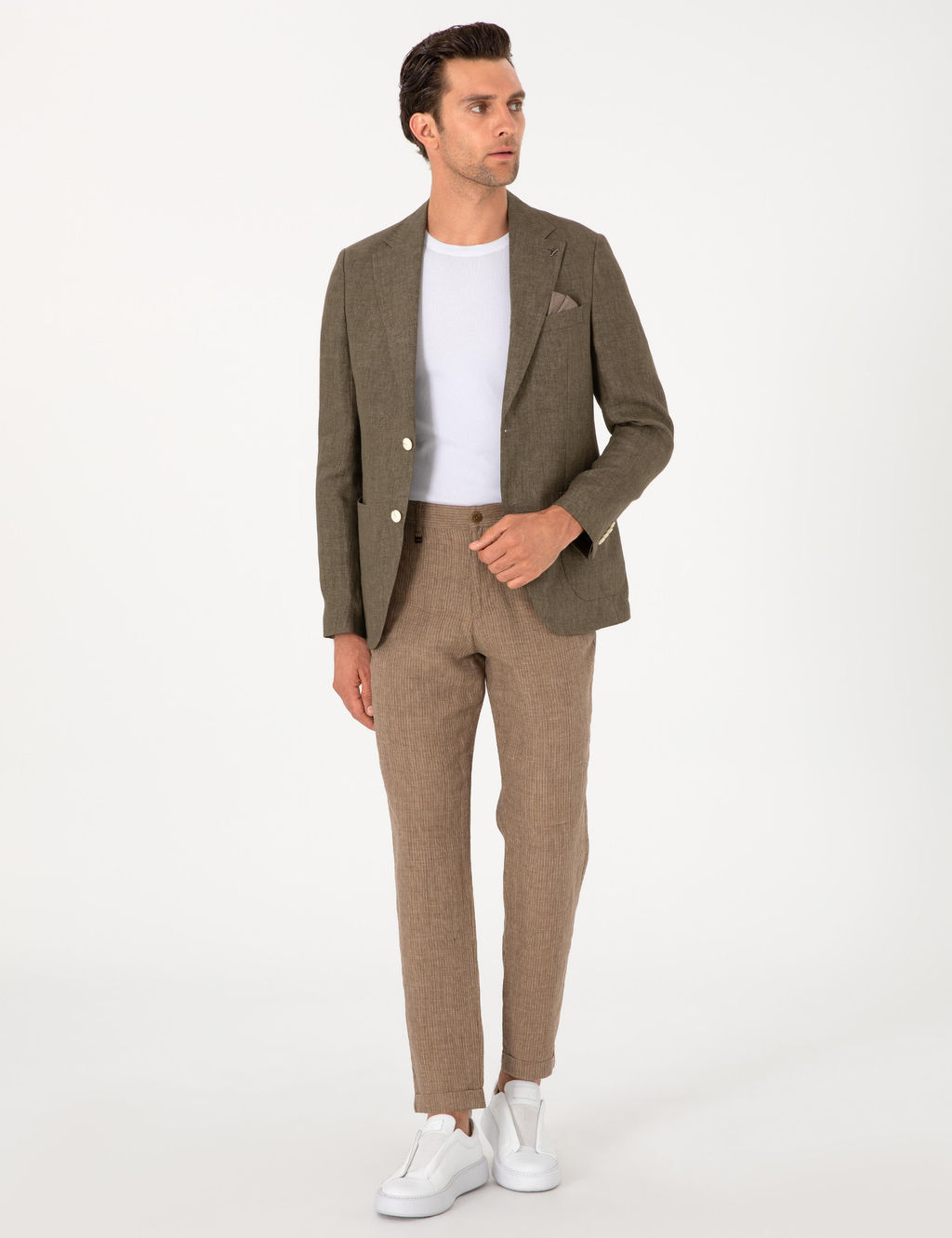 Haki Slim Fit %100 Keten Ceket - Cacharel фото 4