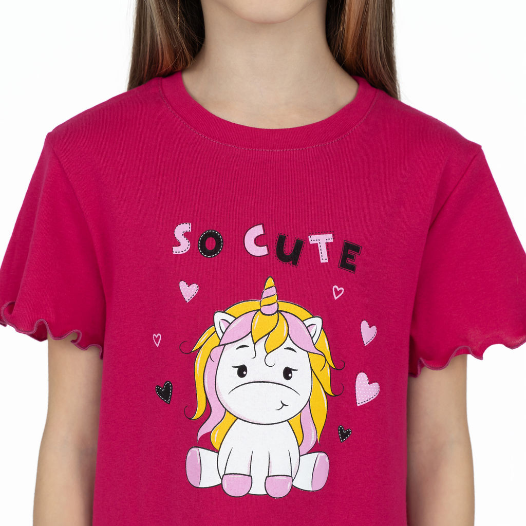 Сорочка для девочки темно-малиновая единорожка 818 (122, 64)