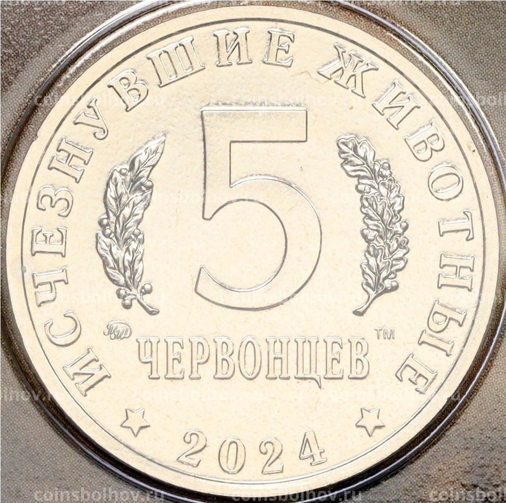 Монета Монетовидный жетон 5 червонцев 2024 года ММД Исчезнувшие виды Большерогий олень (Цветное покрытие, блистер)