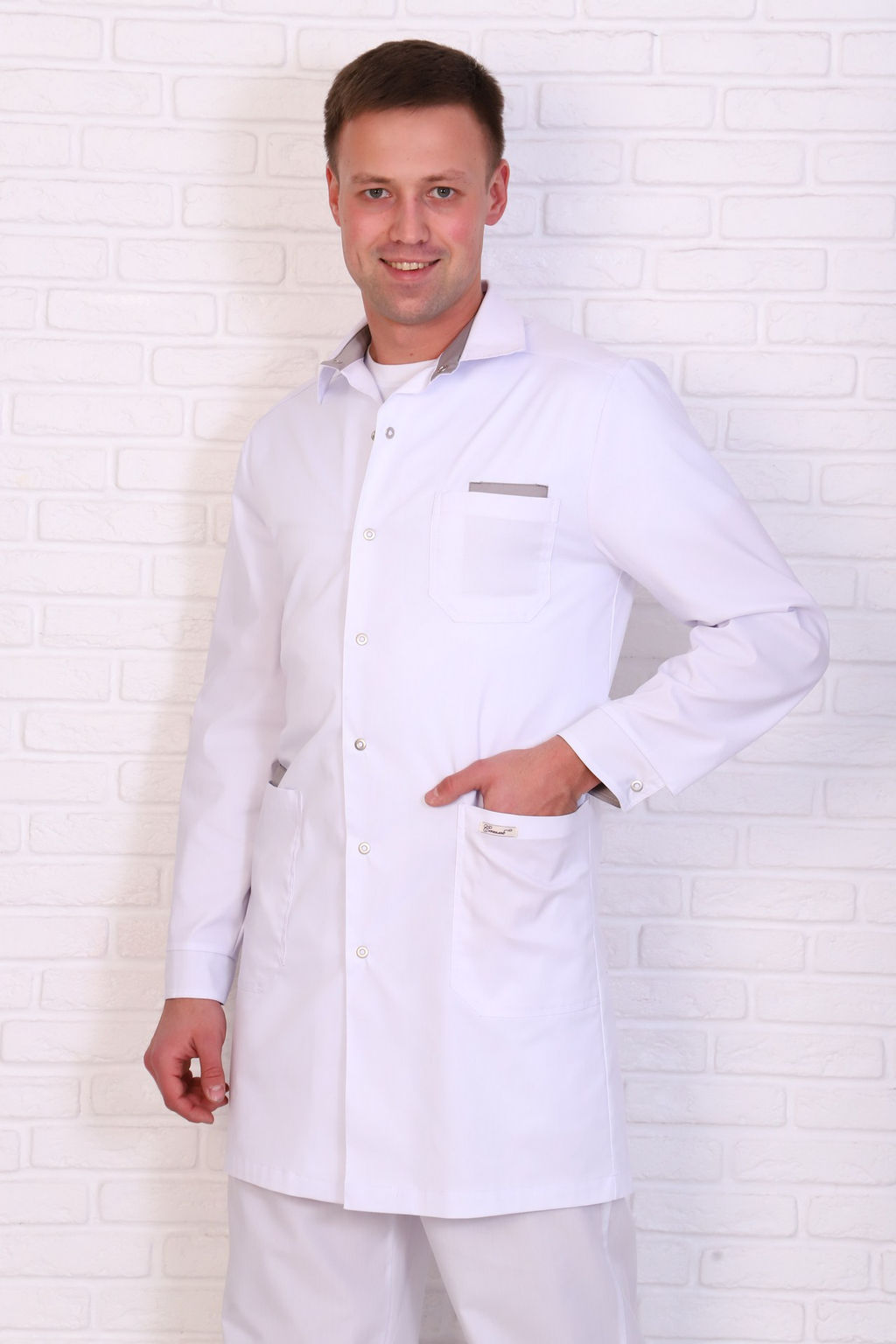 Халат мужской 236 CVC. Цвет: белый и серый - Стильб фото 4