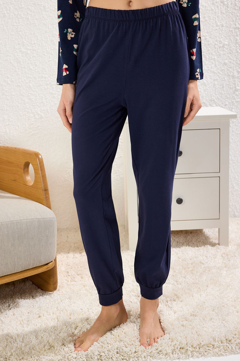 Kad?n Couple/Cift Lacivert %100 Pamuklu Ay?c?kl? K?s Temal? Orme Pijama Tak?m? THMAW25PT00243 - Trendyolmilla фото 4