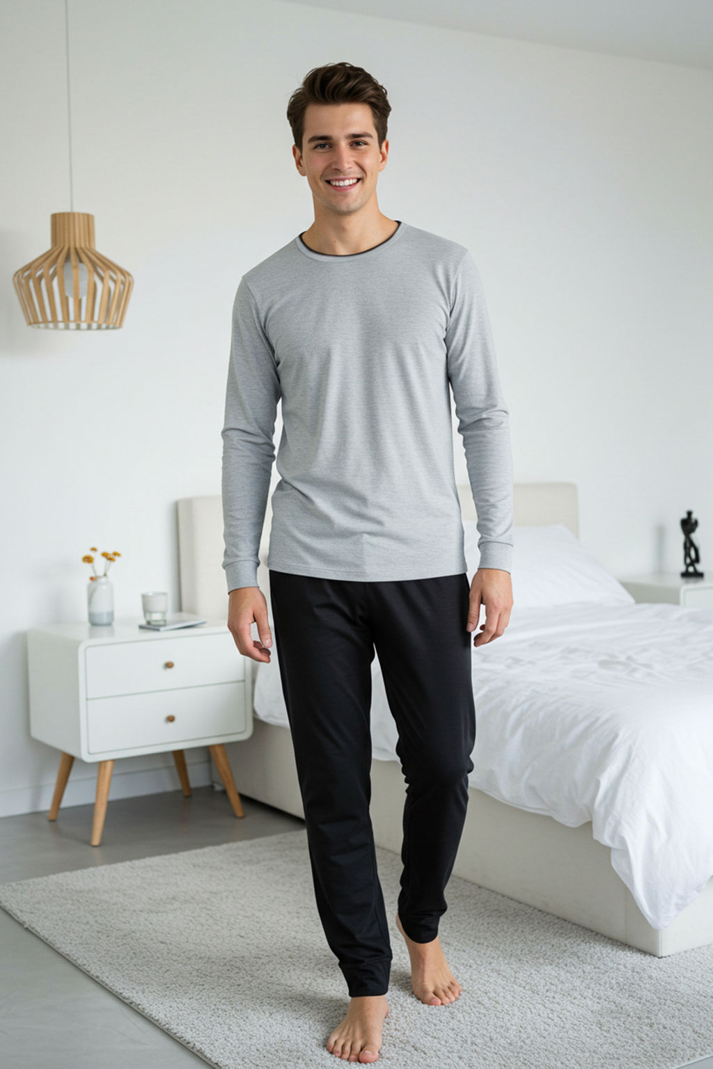 Gri Regular Kesim Yaka Detayl? Cepli Orme Pijama Tak?m? TMNAW26PT00011