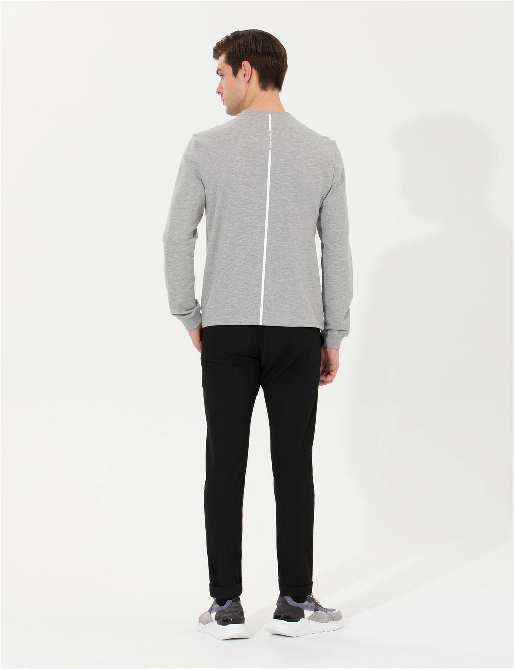 Siyah Slim Fit Beli Latikli _pli Kanvas Pantolon
