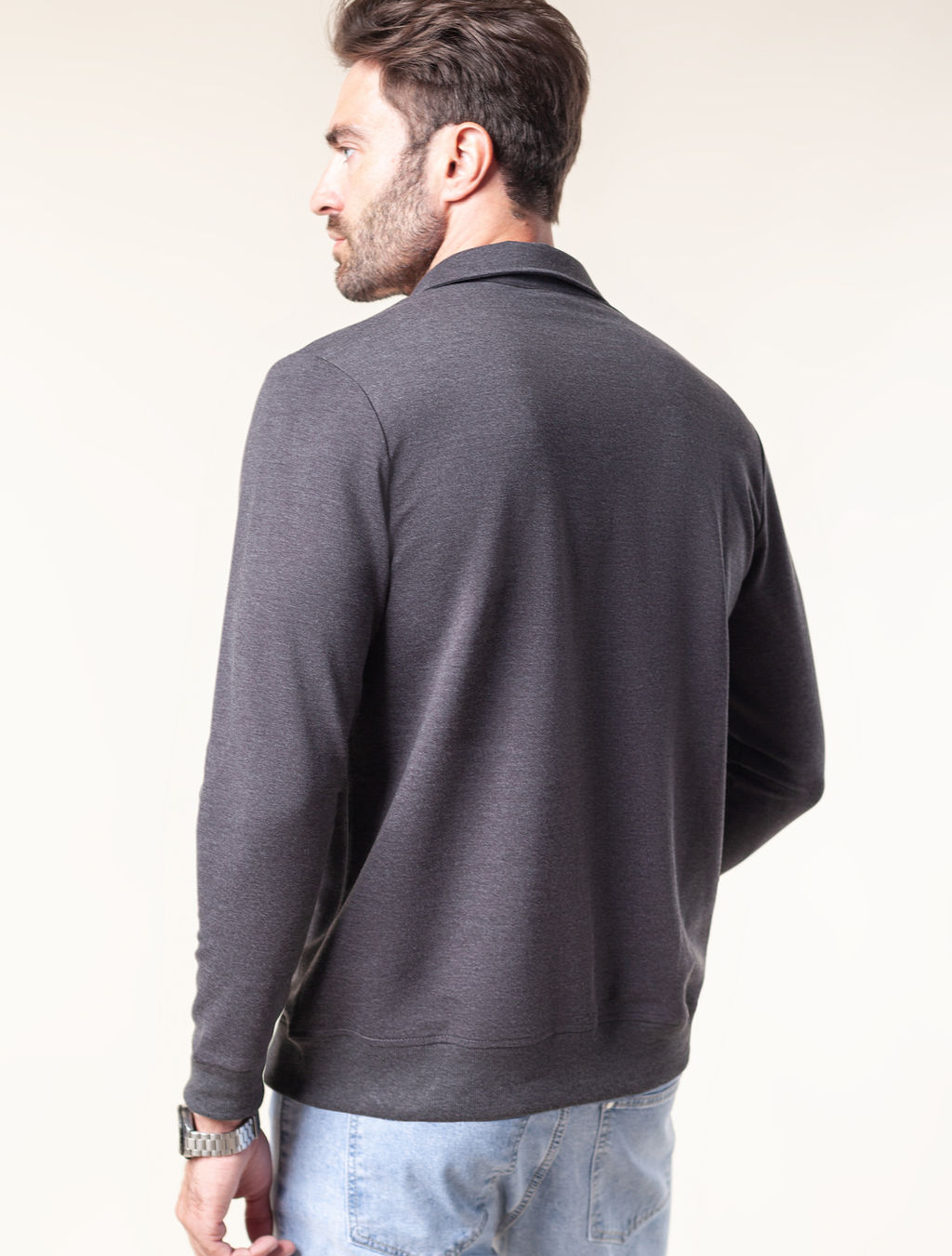 VILATTE / Джемпер-поло из эластичного футера с застежкой на пуговицы  фото 4