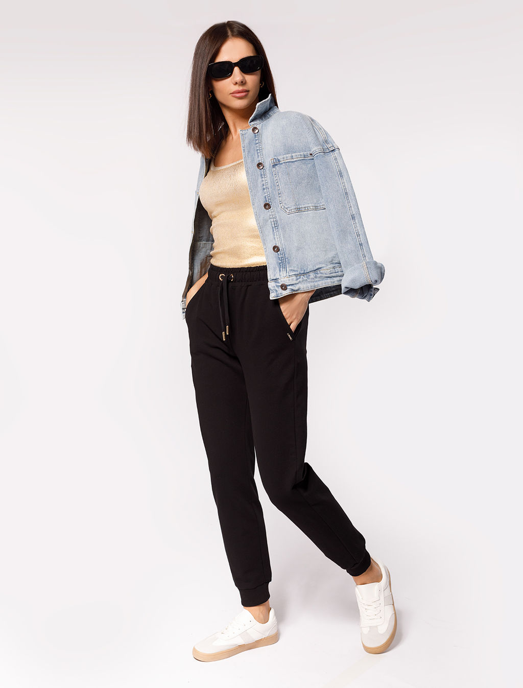 Брюки Vilatte из футера двухнитки с эластаном черный