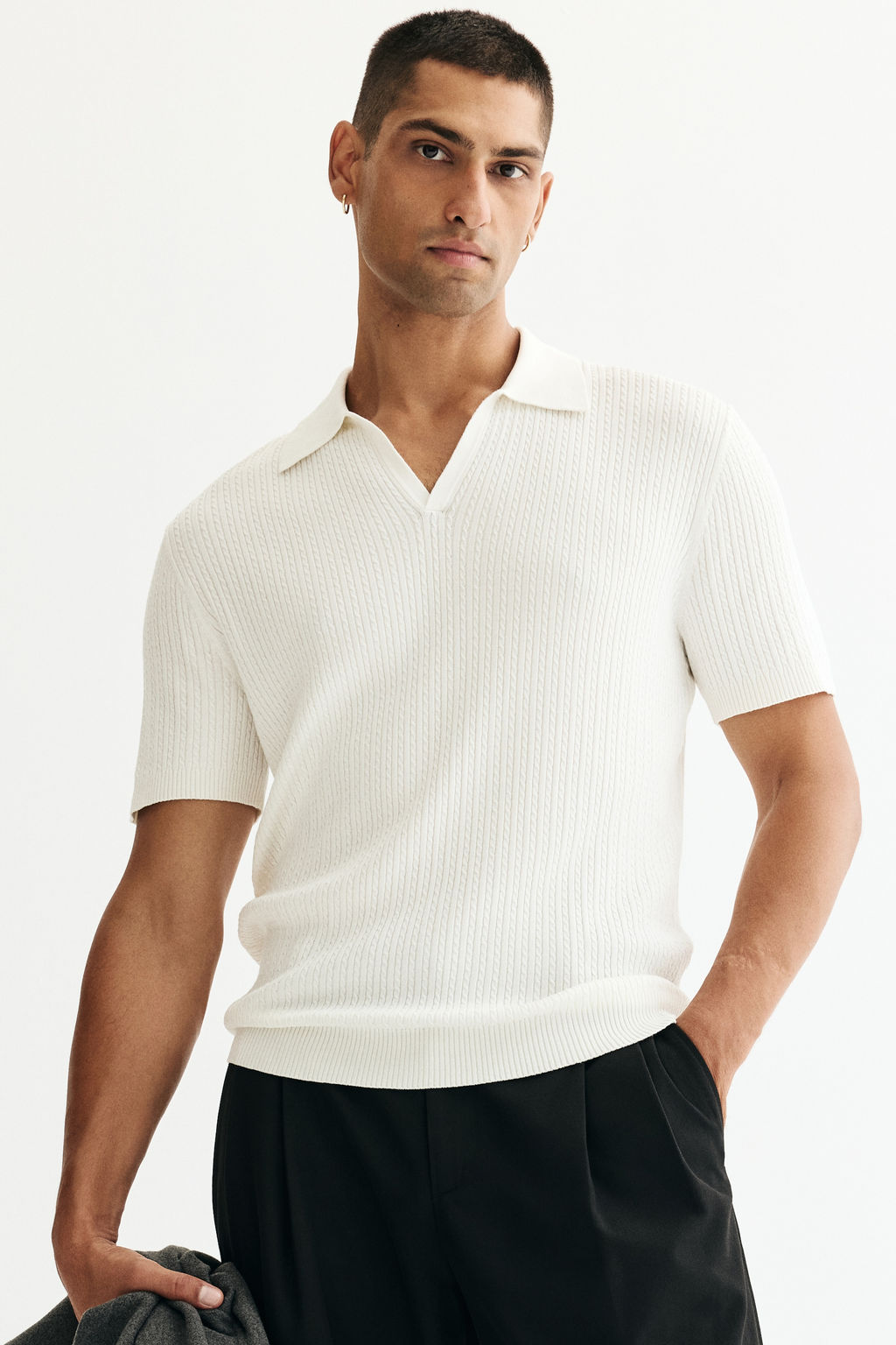 Polo en punto trenzado Regular Fit - H&m фото 3