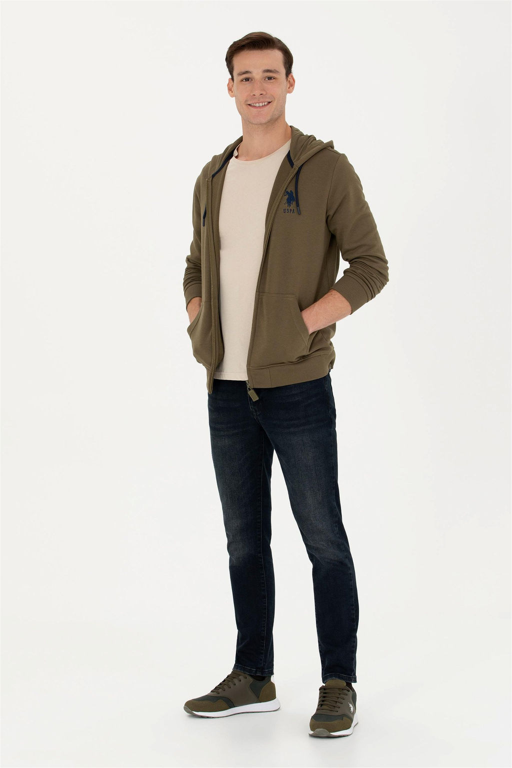 Свитшот мужской U. S. Polo Assn цвета хаки из хлопка - U.s. polo assn фото 11