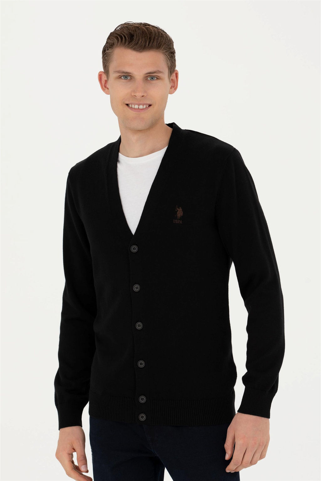 Мужской черный базовый трикотажный кардиган - U.s. polo assn фото 10