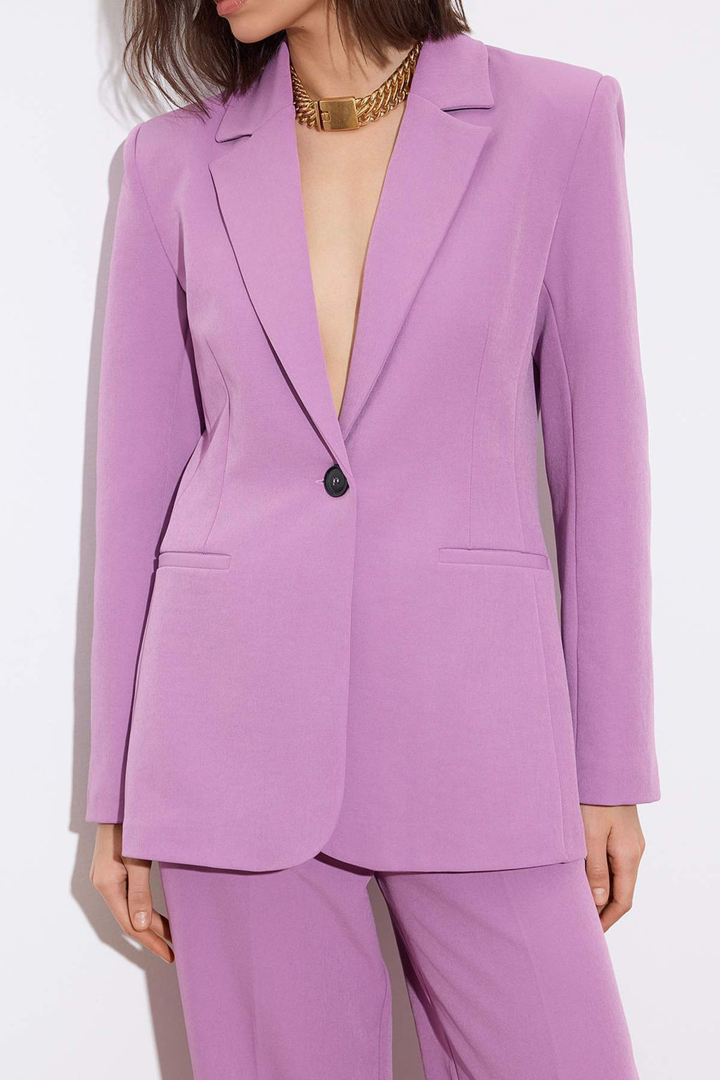 Limited Edition Lila Fitted/Vucuda Oturan Kal?p Astarl? Vatkal? Dokuma Blazer Ceket TWOSS26BC00021