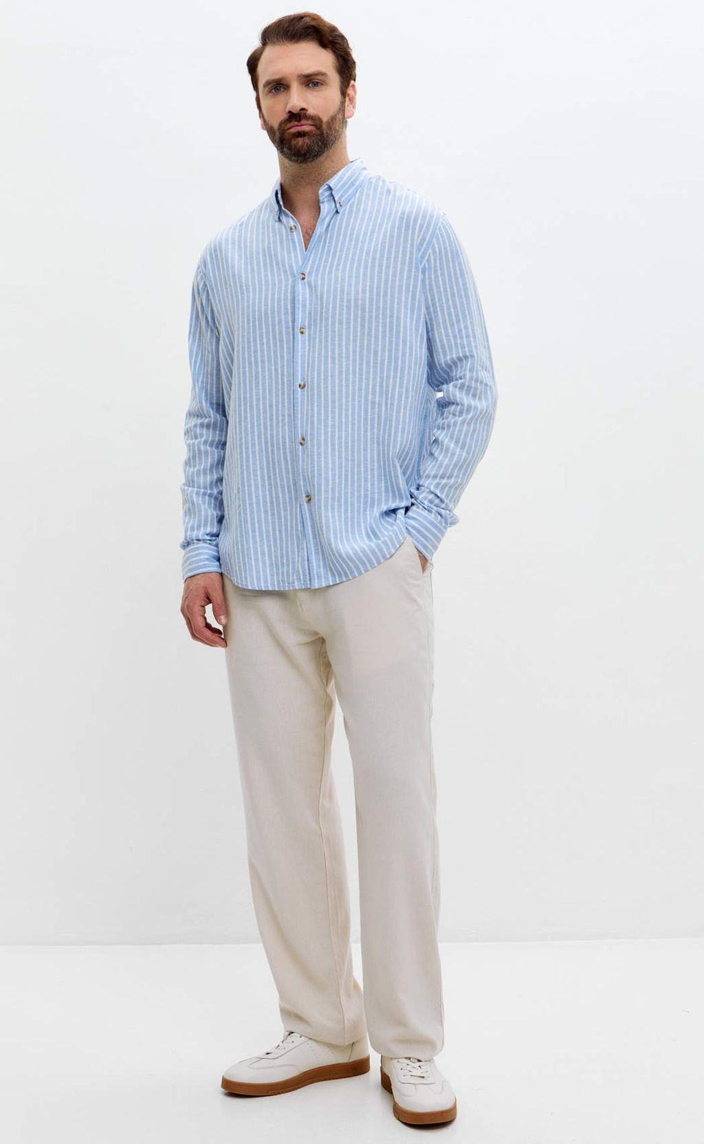 Рубашка д/р лен F611-0483 l.blue stripes - Fine joyce фото 6